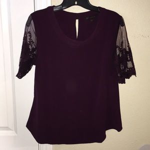 Short sleeve deep violet lace shirt